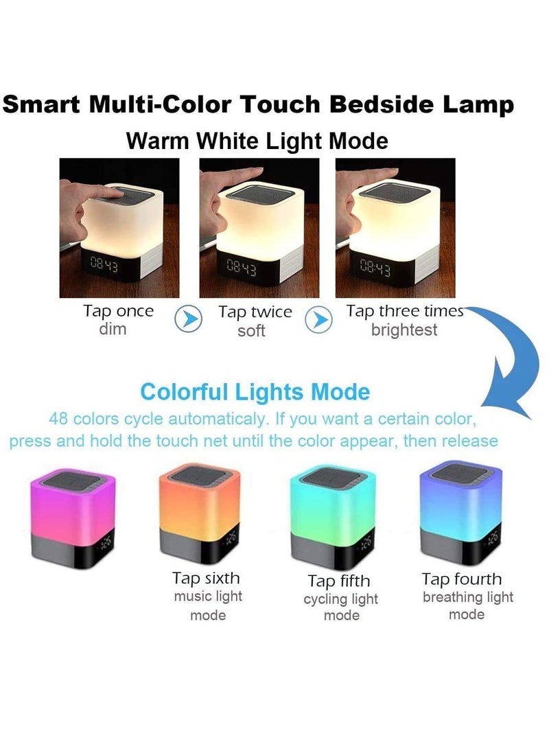Bluetooth Speaker with Night Lights, Touch Sensor Alarm Clock, Dimmable Multi-Color Bedside Lamp, MP3 Player, Wireless Speaker for Home and Bedroom - Image 5