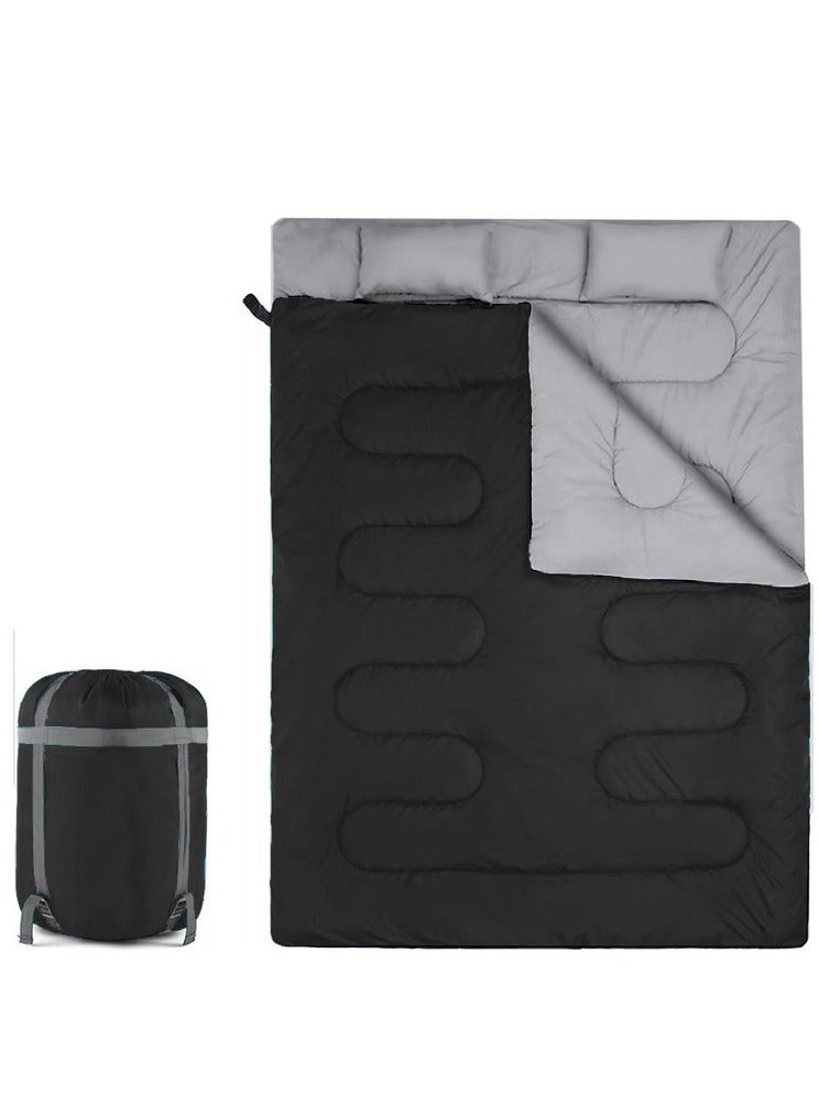 Jorunb 2.7kg 220*150cm Double Sleeping Bag for Adults with 2 Pillows, Queen Size Two Person Sleeping Bag for All Season, 2 Person Sleeping Bags for Cold Weather Camping Hiking Backpacking - Image 1