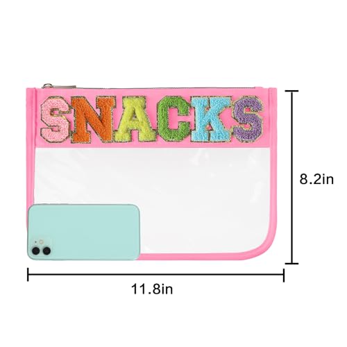 DYSHAYEN Chenille Letter Clear Zipper Pouch for Travel,Nylon Clear Cosmetic Bag,Makeup Travel Bag for Women Girls 11.8 Inches x 8.2 Inches (Pink-Snacks) - Image 4