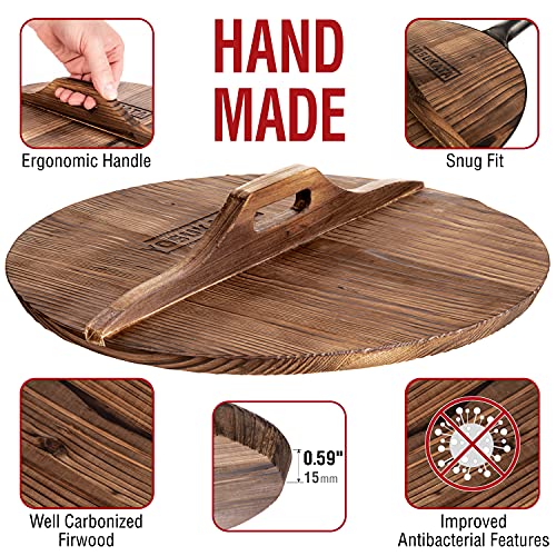 YOSUKATA Cast Iron Wok Cover - Premium Wok Cover 14 inch Pan Lid - Wooden Wok Lid 14 in with Ergonomic Handle - Condensate-free 14 inch Pan Lid - Durable Wok Accessories for Genuine Asian Cooking - Image 2