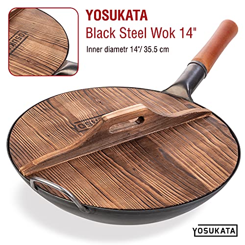 YOSUKATA Cast Iron Wok Cover - Premium Wok Cover 14 inch Pan Lid - Wooden Wok Lid 14 in with Ergonomic Handle - Condensate-free 14 inch Pan Lid - Durable Wok Accessories for Genuine Asian Cooking - Image 4
