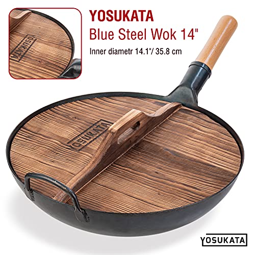 YOSUKATA Cast Iron Wok Cover - Premium Wok Cover 14 inch Pan Lid - Wooden Wok Lid 14 in with Ergonomic Handle - Condensate-free 14 inch Pan Lid - Durable Wok Accessories for Genuine Asian Cooking - Image 5