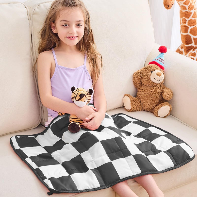 yescool Black Checkered Weighted Lap Pad 2 Pounds Cooling Weighted Lap Blanket, Plaid Small Weighted Blanket, Weighted Throw Blankets Gift for Travel Indoor Outdoor, 20"x30" - Image 1