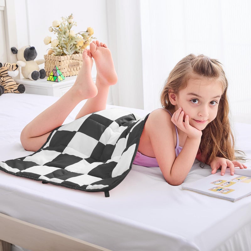 yescool Black Checkered Weighted Lap Pad 2 Pounds Cooling Weighted Lap Blanket, Plaid Small Weighted Blanket, Weighted Throw Blankets Gift for Travel Indoor Outdoor, 20"x30" - Image 2