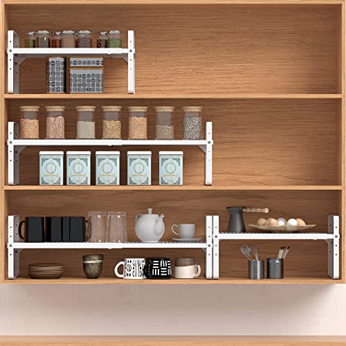 SUZLON Expandable Cabinet Shelf Organizer Adjustable Metal Spice Rack Stackable Freestanding Counter Storage Shelves for Kitchen Cabinet Under Sink Office Desk (White - 1Pack - L16.5-27'' * W10.2'' * H9.6'') - Image 4