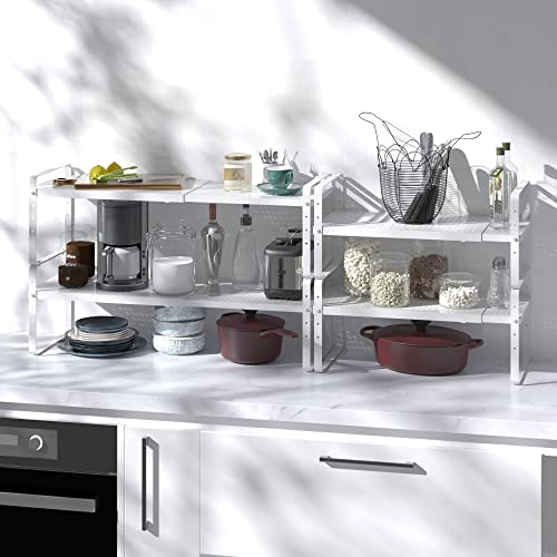 SUZLON Expandable Cabinet Shelf Organizer Adjustable Metal Spice Rack Stackable Freestanding Counter Storage Shelves for Kitchen Cabinet Under Sink Office Desk (White - 1Pack - L16.5-27'' * W10.2'' * H9.6'') - Image 3