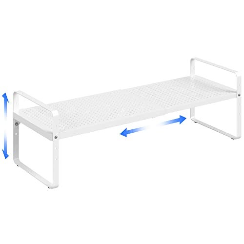 SUZLON Expandable Cabinet Shelf Organizer Adjustable Metal Spice Rack Stackable Freestanding Counter Storage Shelves for Kitchen Cabinet Under Sink Office Desk (White - 1Pack - L16.5-27'' * W10.2'' * H9.6'') - Image 1