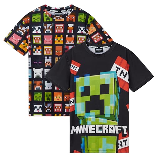 Minecraft Boys Crew Neck T-Shirts, Soft Breathable Material Pack of 2 Boys Gifts (Black/Multi, 11-12 Years) - Image 1