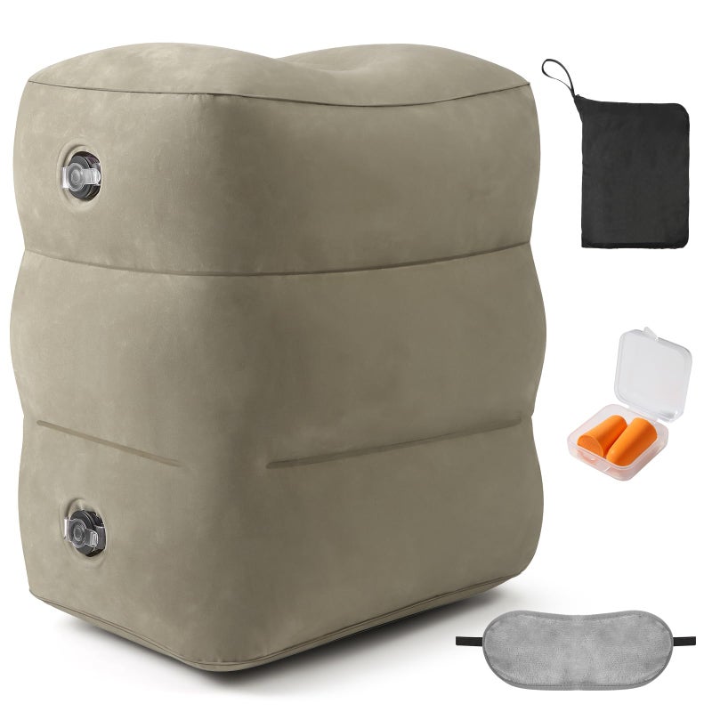 Inflatable Foot Rest Pillow for Travel  Adjustable Height Flight Foot Rest with Eye Mask and Earplugs for Kids  Adults on Airplane Car Train Office and Home Gray 1 PCS
