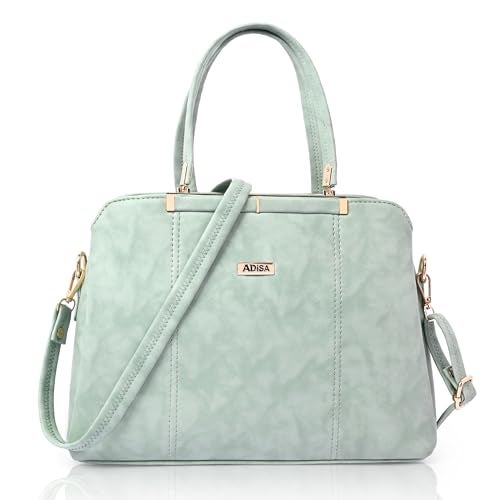 ADISA two tone handbag 3 compartments shoulder bag for women and girls with sling belt (AD4084-GRN) - Image 1
