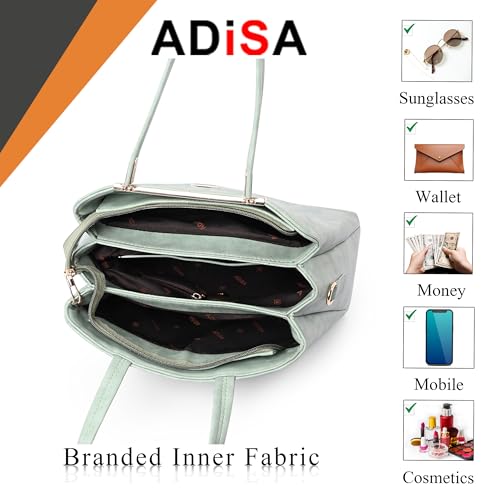 ADISA two tone handbag 3 compartments shoulder bag for women and girls with sling belt (AD4084-GRN) - Image 4