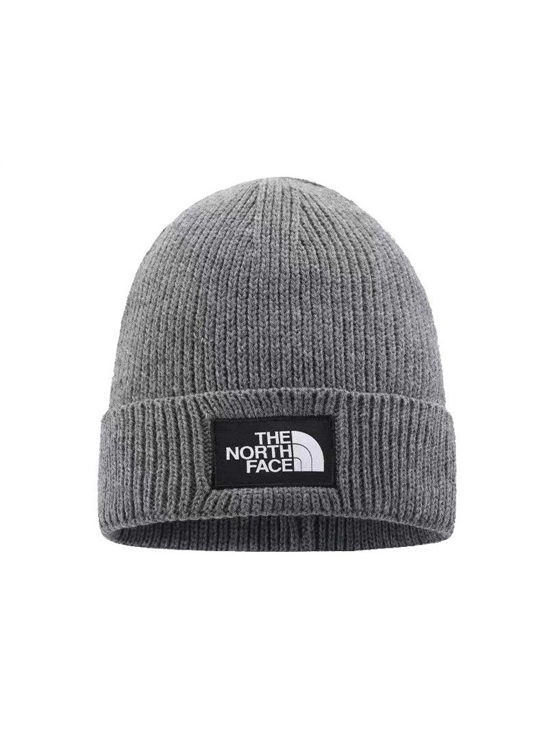 The North Face Grey Knitted Beanie, Classic Logo Warm Skull Cap