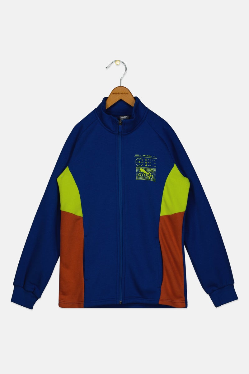 PUMA سويت شيرت طويل الأكمام بسحاب كامل للأولاد، مزخرف برسومات، أزرق - Image 2