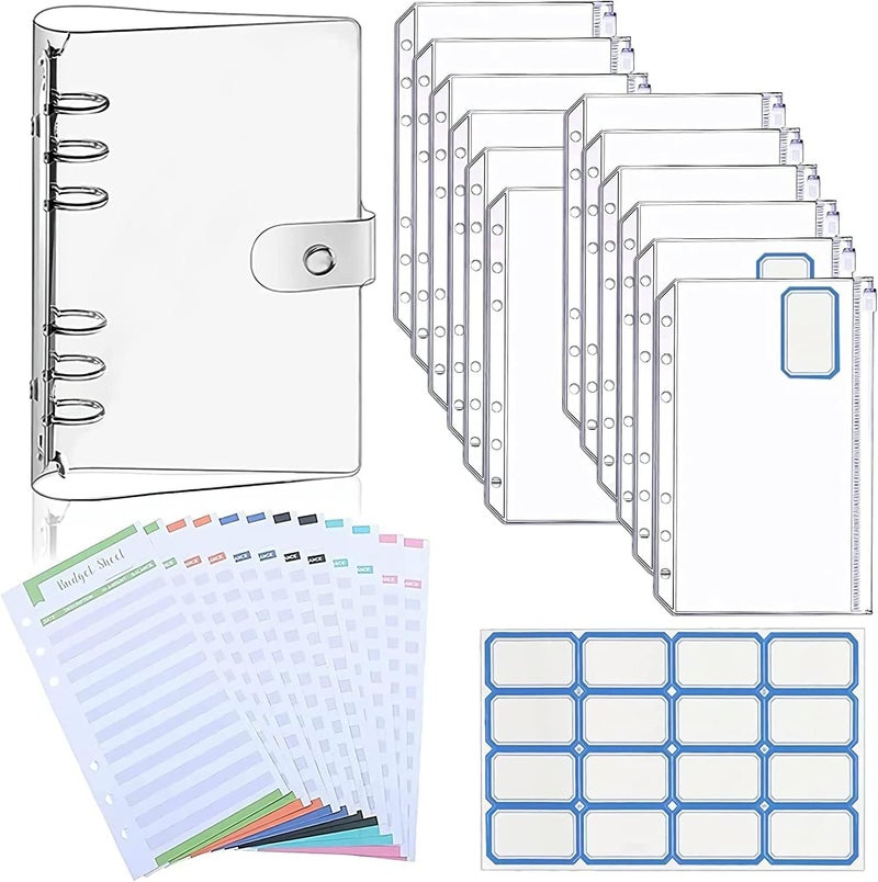 ZQBDFC Binder PVC Notebook Cover Binder Budget Envelopes Binder Cover with Binder Zipper Pockets, Budget Sheets,Cash Organizer Money Saving Binder for Bill, Card Storage (A6) - Image 1