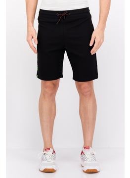 Men Brand Logo Basic Shorts, Black