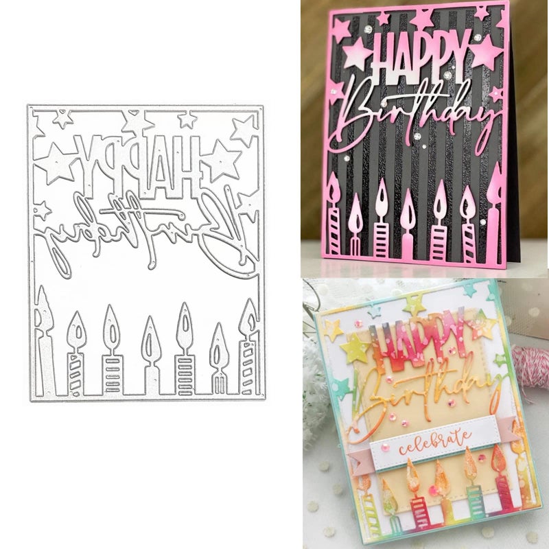 hinana Rectangle Happy Birthday Frame Metal Die CutsHappy Birthday Candle Star Cutting Dies Cut Stencils for DIY Scrapbooking Photo Decorative Embossing Paper Dies for Scrapbooking Card Making