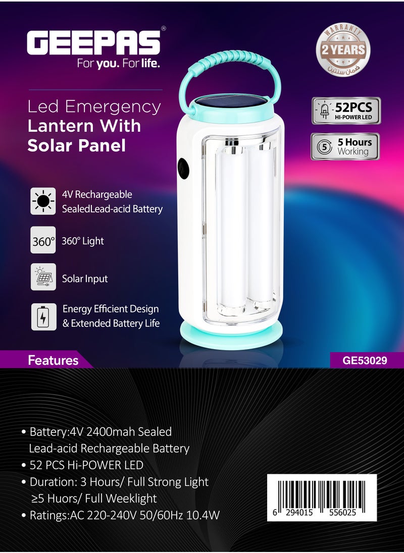 GEEPAS - LED Emergency Lantern with Solar Panel | Energy Efficient Design, 360-Degree Light and 5 Hours Working| Compact, Portable and Light-Weight Design with Long Operating Time| Perfect for Indoor and Outdoor Use| Blue and White, 2 Years Warranty GE53029 - Image 1