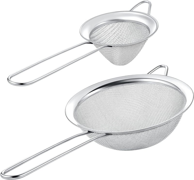 KAFOOR KITCHENISTIC Fine Mesh Stainless Steel Strainer Set of 2 - Large Round Strainer and Small Conical Sieve - Ideal to Strain Pasta Noodles, Quinoa, Tea, Coffee, Juices Sift & Sieve Flour & Powdered Sugar - Image 1