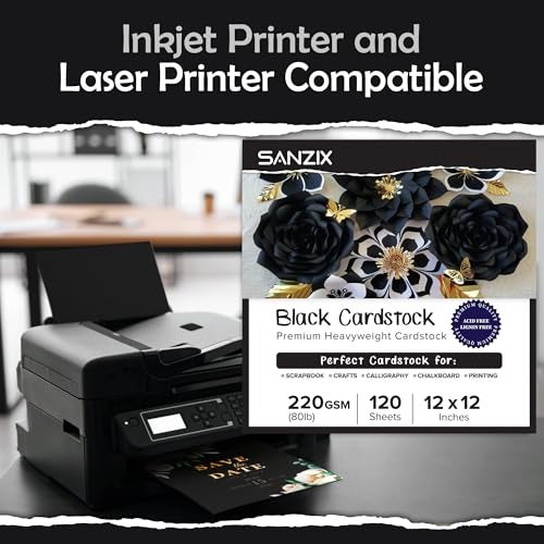 SANZIX 120 Sheets Black Cardstock 12x12 - Heavyweight 80 Lbs 220 GSM Black 12x12 Cardstock for Crafts | Laser & Inkjet Printer Compatible, Perfect for Halloween Decorations, Scrapbooking, Invitations - Image 4