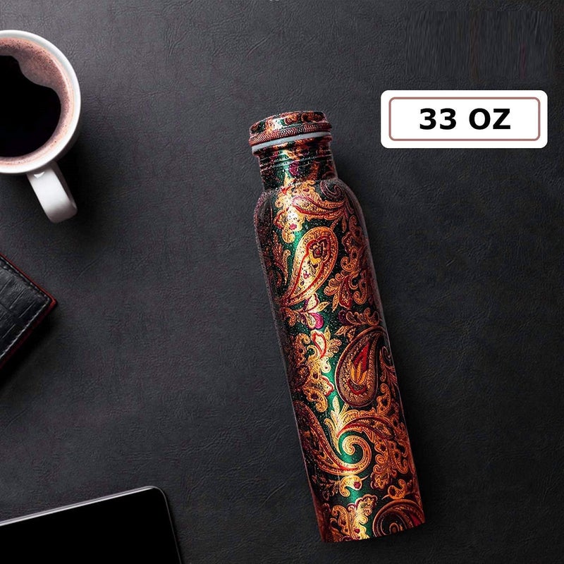 KC Pure Copper Design Water Bottle with Advanced Leakproof and Fewer Joints, Ayurvedic Health and Yoga Benefits (1000 ml, 1 Piece) with Lacqure Coating (Set of 1) - Image 3