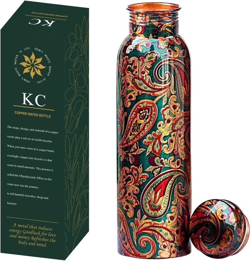 KC Pure Copper Design Water Bottle with Advanced Leakproof and Fewer Joints, Ayurvedic Health and Yoga Benefits (1000 ml, 1 Piece) with Lacqure Coating (Set of 1) - Image 1