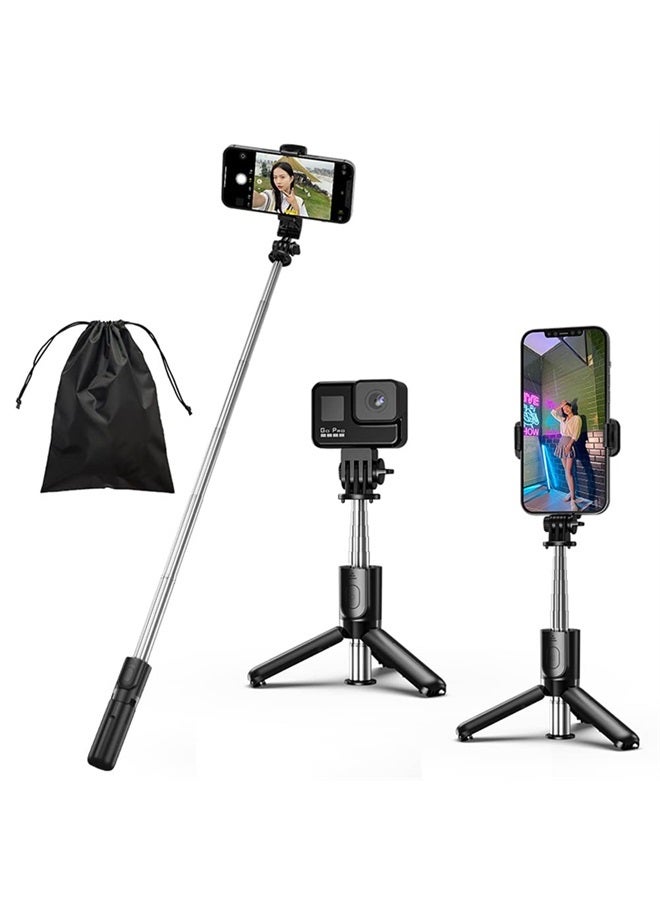 KOMI Selfie Stick - 4 in 1 Selfie Stick Tripod Mini Extendable Phone Tripod Portable with Detachable Wireless Remote Compatible with iPhone Samsung Camera Android(Mini Black) - Image 1
