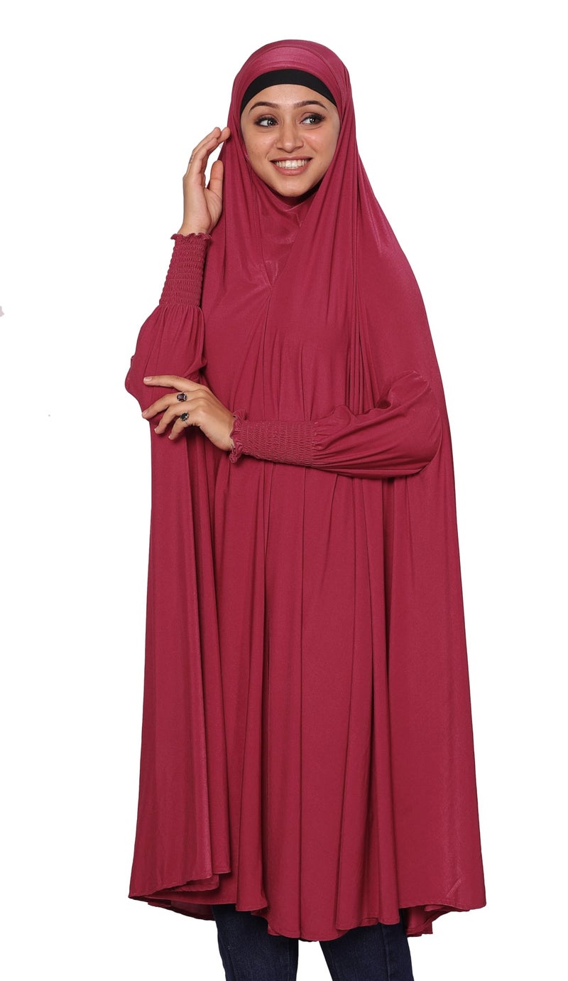 ICW Women Stretchable Jersey Smoking Sleeve Jilbab Cum Prayer khimar Hijab (Free Size) 60 Inch (Maroon) - Image 1