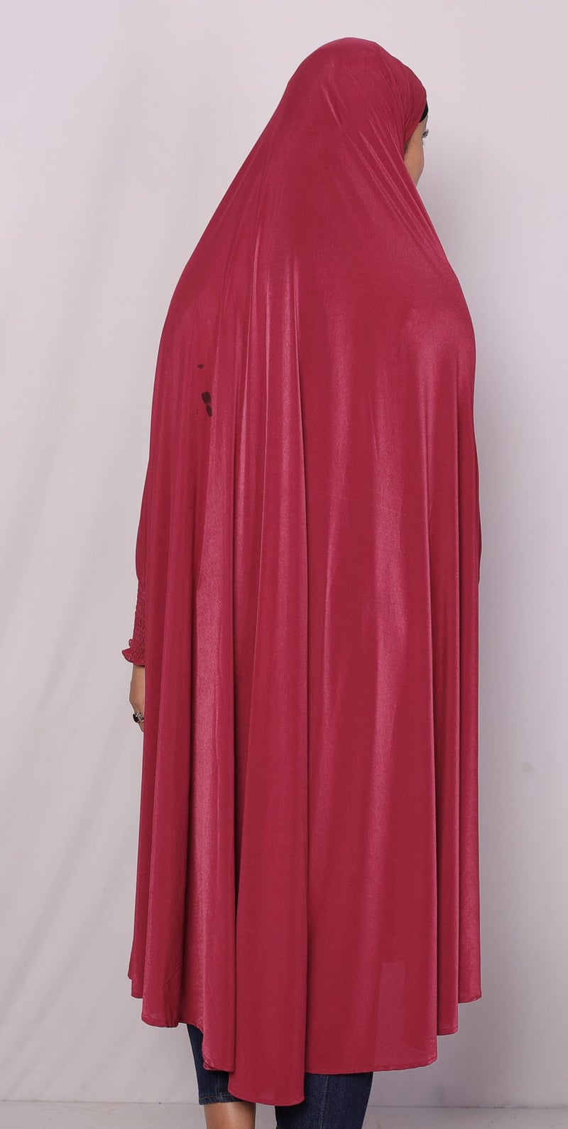 ICW Women Stretchable Jersey Smoking Sleeve Jilbab Cum Prayer khimar Hijab (Free Size) 60 Inch (Maroon) - Image 2