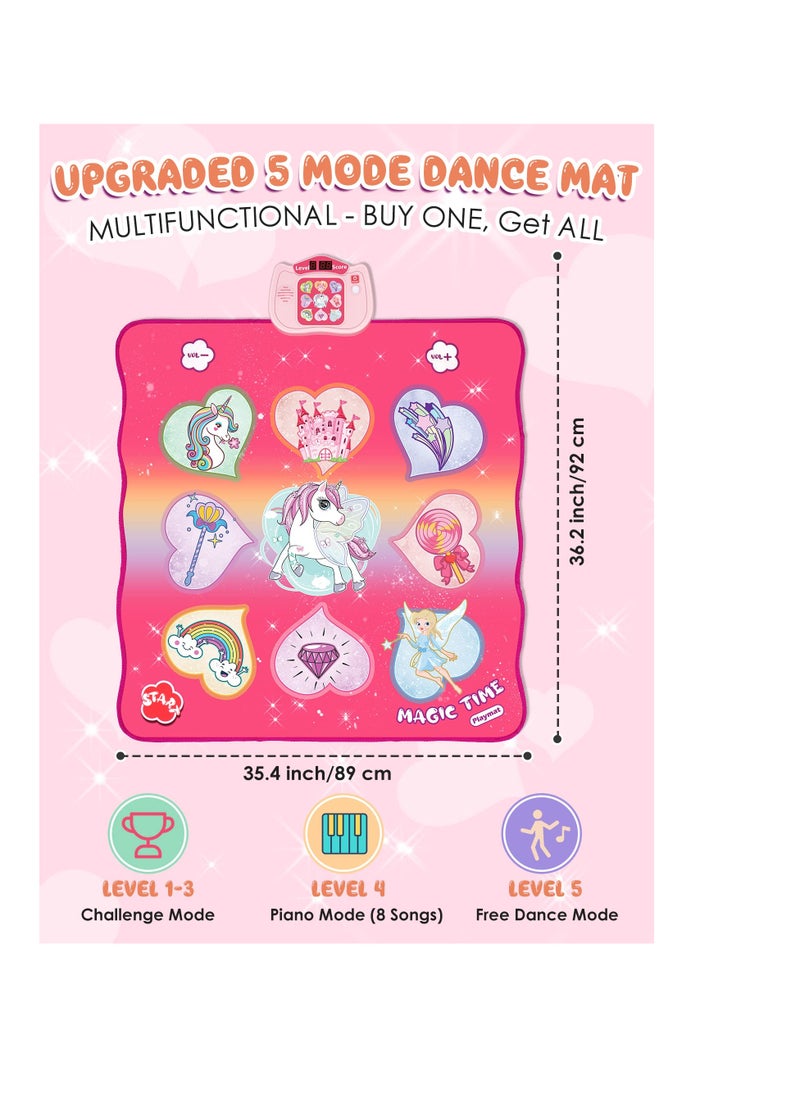 Excefore - Unicorn Dance Mat Toys, Dance Musical Play Mat with 5 Game Modes& 8 Built-in Songs, Play Mat with LED Lights, Adjustable Volume, Suitable for 3 -6+ Year Old Girl Kid - Image 1