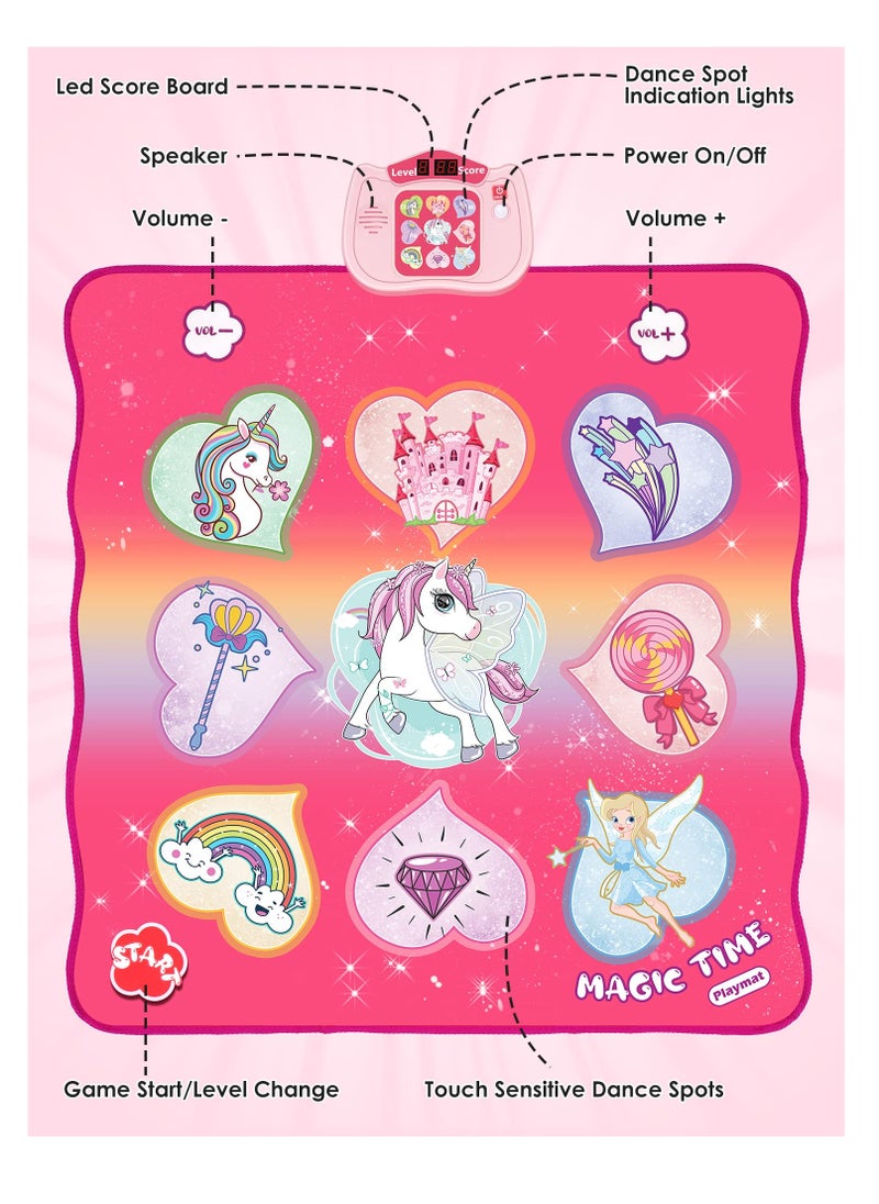 Excefore - Unicorn Dance Mat Toys, Dance Musical Play Mat with 5 Game Modes& 8 Built-in Songs, Play Mat with LED Lights, Adjustable Volume, Suitable for 3 -6+ Year Old Girl Kid - Image 1