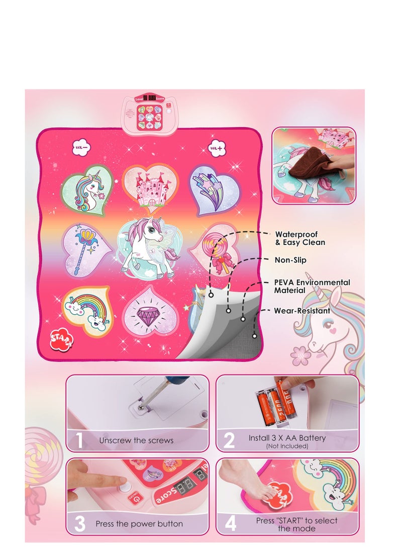 Excefore - Unicorn Dance Mat Toys, Dance Musical Play Mat with 5 Game Modes& 8 Built-in Songs, Play Mat with LED Lights, Adjustable Volume, Suitable for 3 -6+ Year Old Girl Kid - Image 1