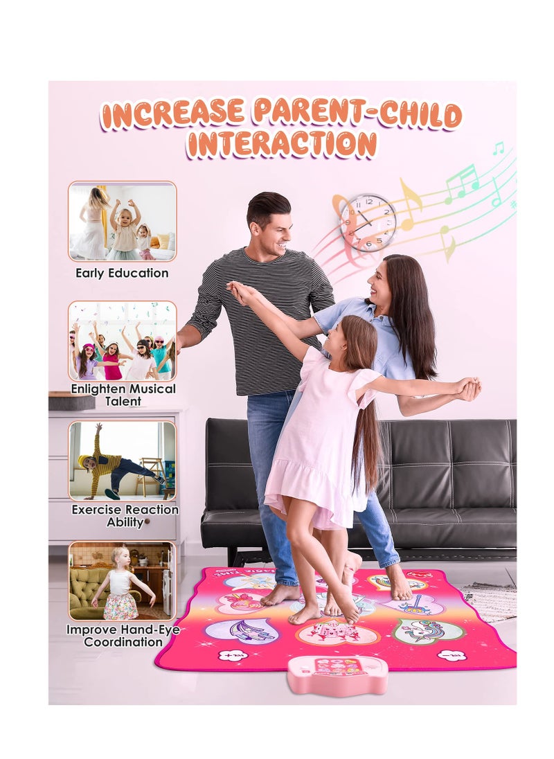 Excefore - Unicorn Dance Mat Toys, Dance Musical Play Mat with 5 Game Modes& 8 Built-in Songs, Play Mat with LED Lights, Adjustable Volume, Suitable for 3 -6+ Year Old Girl Kid - Image 1