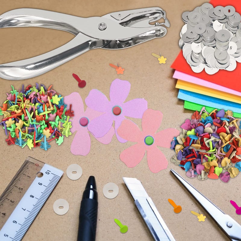 Runloon 400 Pcs Mini Brad Paper Brads Fastener, Multicolor Metal Brad Split Pins Pastel, Round Fasteners with 400pcs Silver Washers and Hole Punch, Small Paper Fasteners for Crafts/Scrapbooking DIY Supplies - Image 5