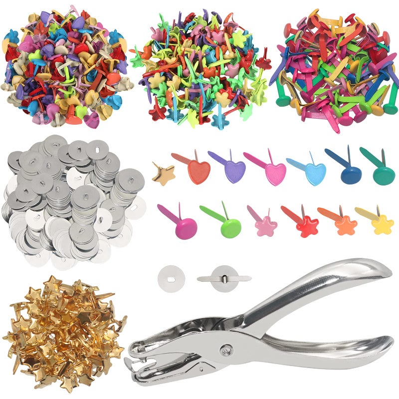 Runloon 400 Pcs Mini Brad Paper Brads Fastener, Multicolor Metal Brad Split Pins Pastel, Round Fasteners with 400pcs Silver Washers and Hole Punch, Small Paper Fasteners for Crafts/Scrapbooking DIY Supplies - Image 1