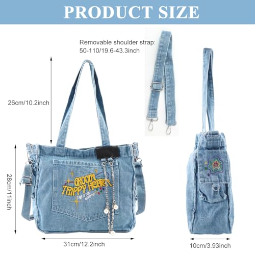 PALAY® Chic Cloth Bag for Girls Women Casual Shoulder Crossbody Tote Bags 2 in 1 Varible Hand Bag Fashion Letter Embroidery Denim Cloth Book Bags for Daily, School - Image 2