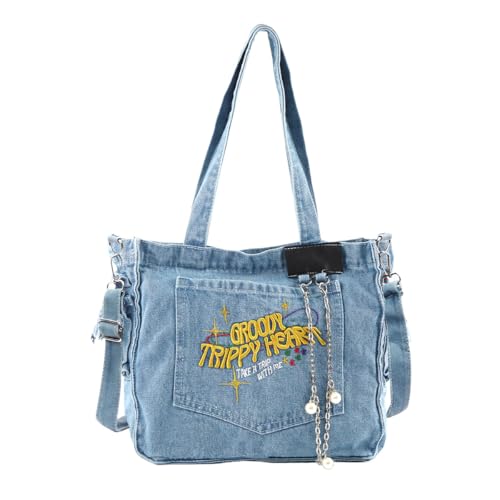 PALAY® Chic Cloth Bag for Girls Women Casual Shoulder Crossbody Tote Bags 2 in 1 Varible Hand Bag Fashion Letter Embroidery Denim Cloth Book Bags for Daily, School - Image 1