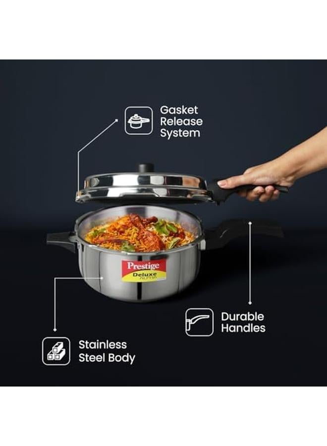 برستيج ديلوكس ألفا سفاش 3 لتر طنجرة ضغط من الفولاذ المقاوم للصدأ متوافق مع قاعدة مضادة للانتفاخ، مؤشر ضغط فريد فضي - Image 3