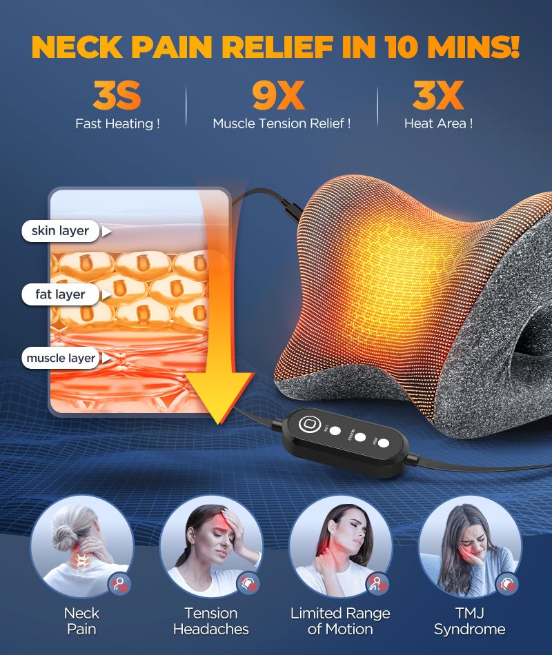 ULAIYO Graphene Magnetic Neck Stretcher for Deeper Pain Relief, Instant Heating Pad Cervical Traction Device Pillow, Neck Cloud for TMJ Tension Muscle Migraine, Christmas Gifts for Women, Mom, Men(Dark Gray) - Image 3
