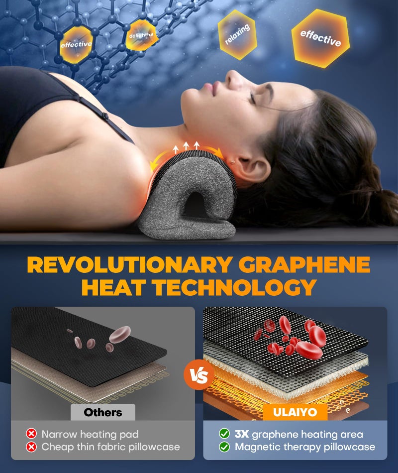 ULAIYO Graphene Magnetic Neck Stretcher for Deeper Pain Relief, Instant Heating Pad Cervical Traction Device Pillow, Neck Cloud for TMJ Tension Muscle Migraine, Christmas Gifts for Women, Mom, Men(Dark Gray) - Image 2