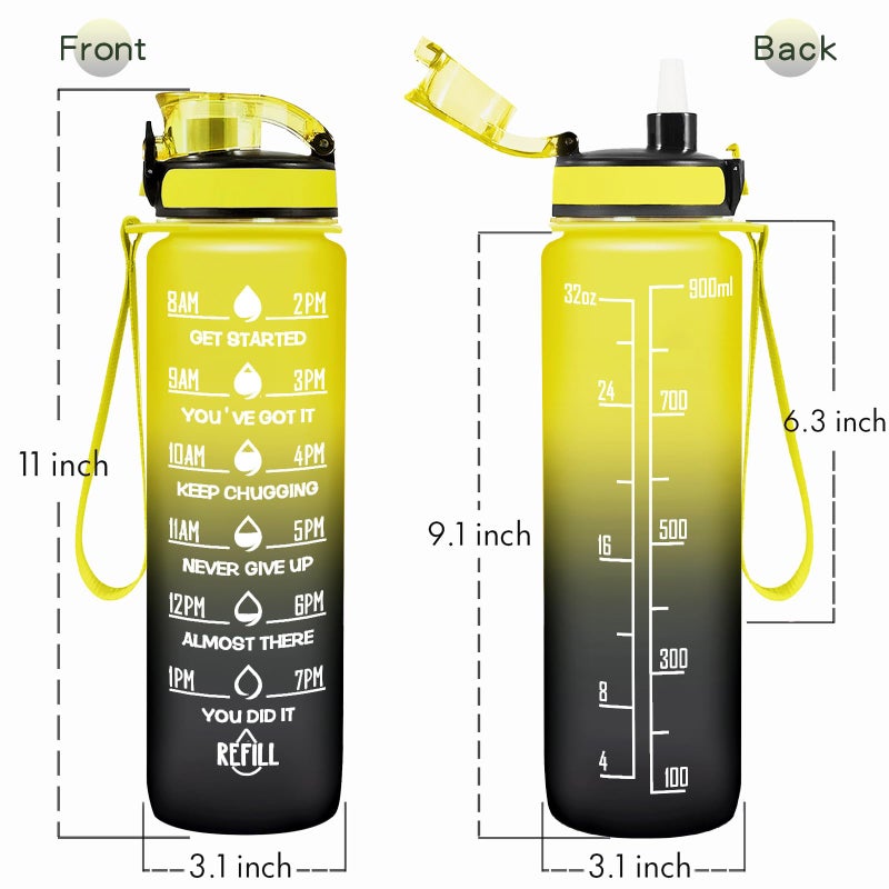 Enerbone 32 oz Water Bottle, Leakproof BPA & Toxic Free, Motivational Water Bottle with Times to Drink and Straw, Fitness Sports Water Bottle with Strap for Office, Gym, Outdoor Sports - Image 3