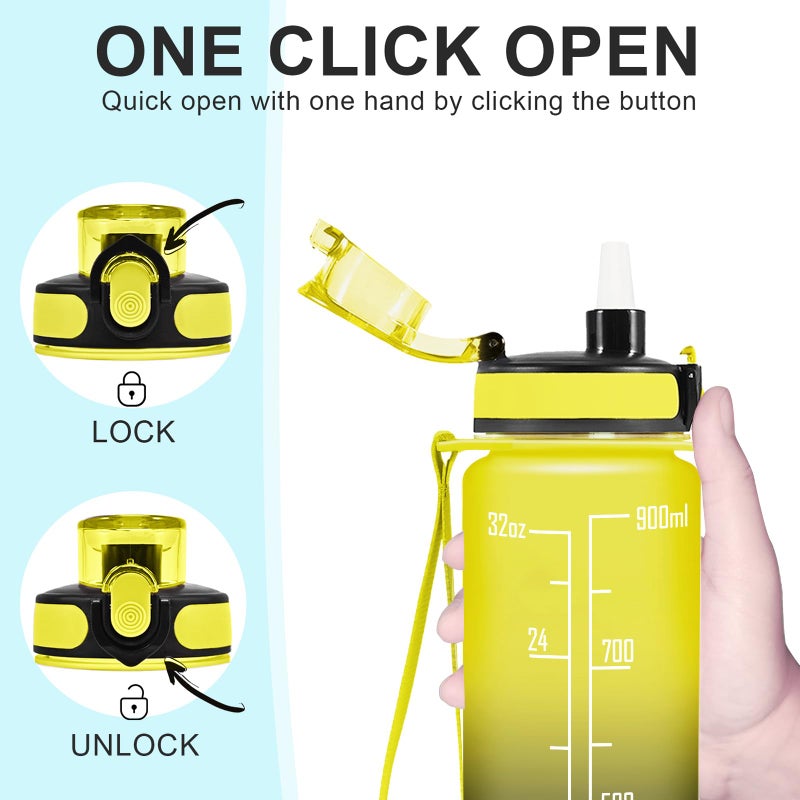 Enerbone 32 oz Water Bottle, Leakproof BPA & Toxic Free, Motivational Water Bottle with Times to Drink and Straw, Fitness Sports Water Bottle with Strap for Office, Gym, Outdoor Sports - Image 4
