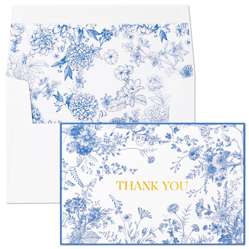 Crisky 50 Pack Blue Floral Thank You Cards Gold Foil Greeting Notes Bulk with Envelopes & Stickers for Birthday, Baby Shower, Bridal Shower, Wedding, Graduation, Business - Image 1