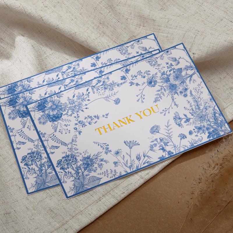 Crisky 50 Pack Blue Floral Thank You Cards Gold Foil Greeting Notes Bulk with Envelopes & Stickers for Birthday, Baby Shower, Bridal Shower, Wedding, Graduation, Business - Image 4