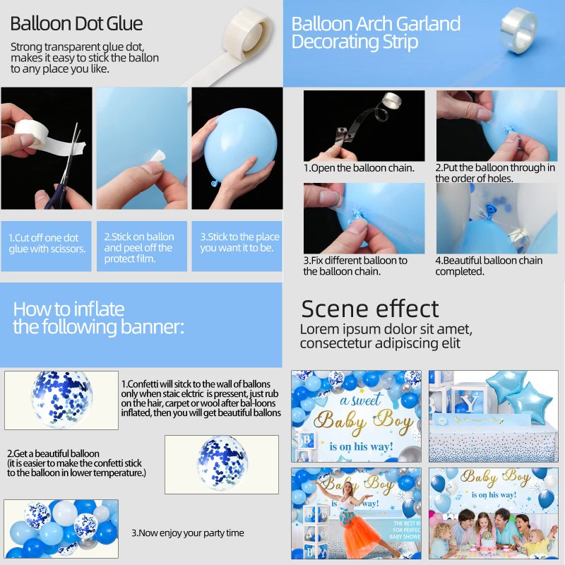 IHEPYQ Baby Shower Decorations for Boy, Blue Baby Party Decor Kit with Balloons Boxes, Blue Balloon Garland Backdrop Banner and Tablecloth and Baby Shower Sash, Baby Boy Shower Decorations - Image 5