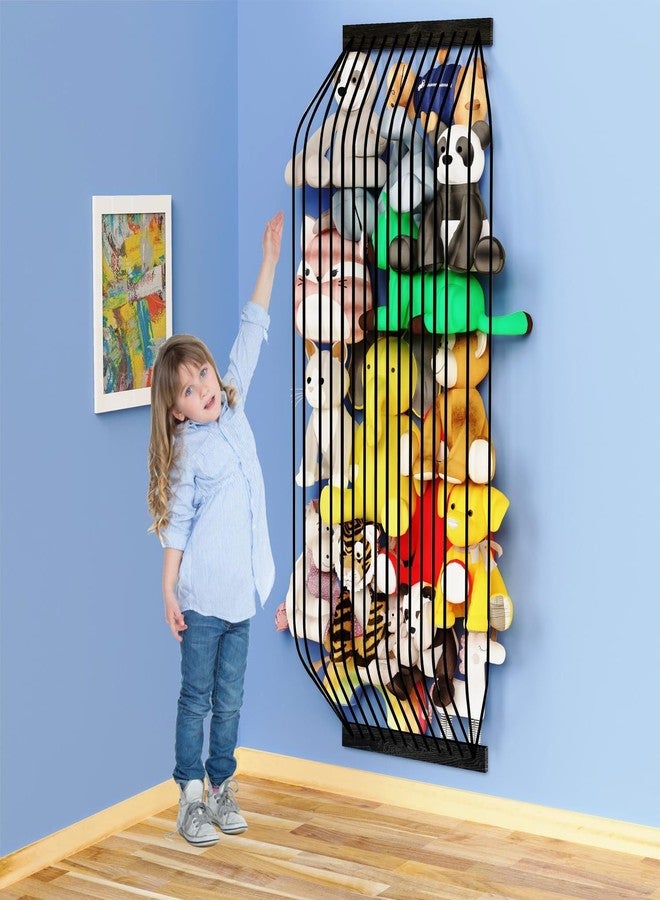 Vomelon Stuffed Animal Storage 2 Pack Wooden Soft Toy Storage for Kids Room，Wall Mount Door Hanging Stuffed Animal Toy Organizer Shelf for Nursery Play Room-Black Board+Black Rope - Image 1