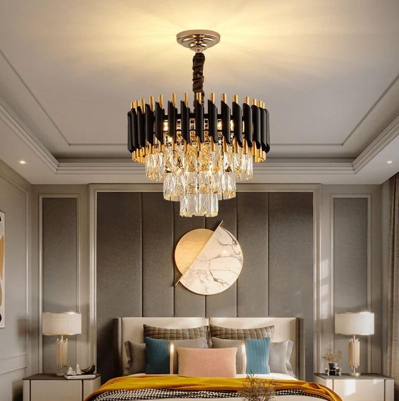 Desidiya Modern Crystal Chandelier 150watt Decorative Pendant Crystal Jhumar | for Home| Chandelier for Restaurant | Jhoomar for Hotel | Light Fixture (Black Indian, 400MM) - Image 2