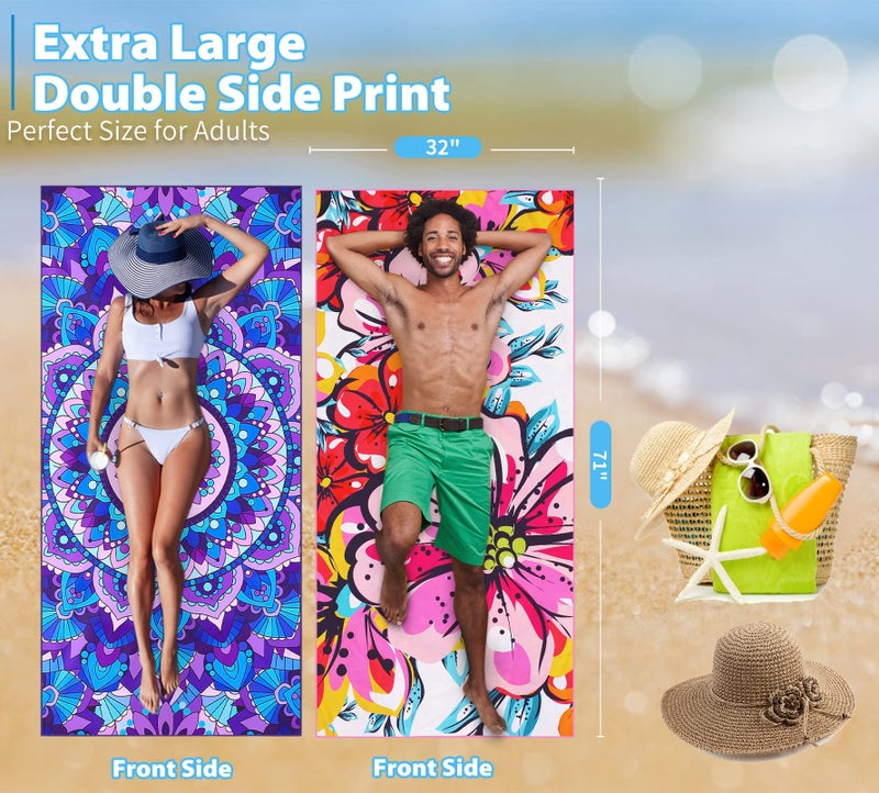 TwoYek 2 Pack Microfiber Thin Beach Towel Lightweight 71x32 Oversized Extra Large Sand Free Towels Quick Dry for Travel Pool Yoga Gym Sports Beach Accessories Vacation Essential Gift - Image 3