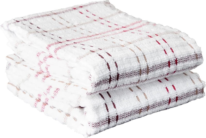 Ritz Royale Collection 100% Combed Terry Cotton, Highly Absorbent, Oversized Kitchen Towel Set, 28" x 18", 2-Pack, Checked, Mocha Brown - Image 1