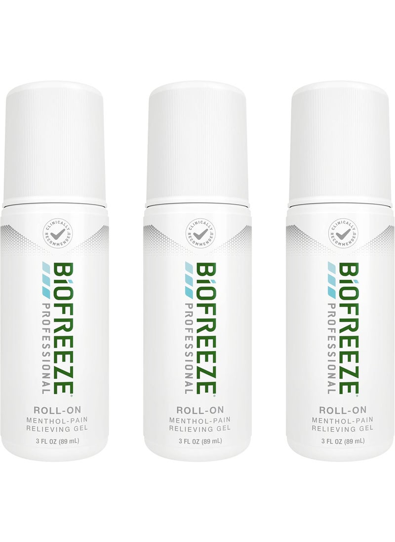 Biofreeze Biofreeze 13566 Professional Menthol Roll-On Pain-Relieving Gel 3 FL oz Green, Backache, Strains, Bruises, & Sprains, Pack of 3 