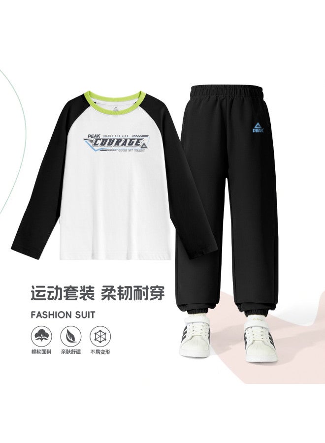 PEAK Children's Trendy Two-piece Set, Autumn Outfits For Boys, New Long-sleeve Woven Pants, Mid-sized Kids' Outdoor Sportswear Set - Image 2